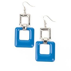 Silver and Blue Geometric Earrings